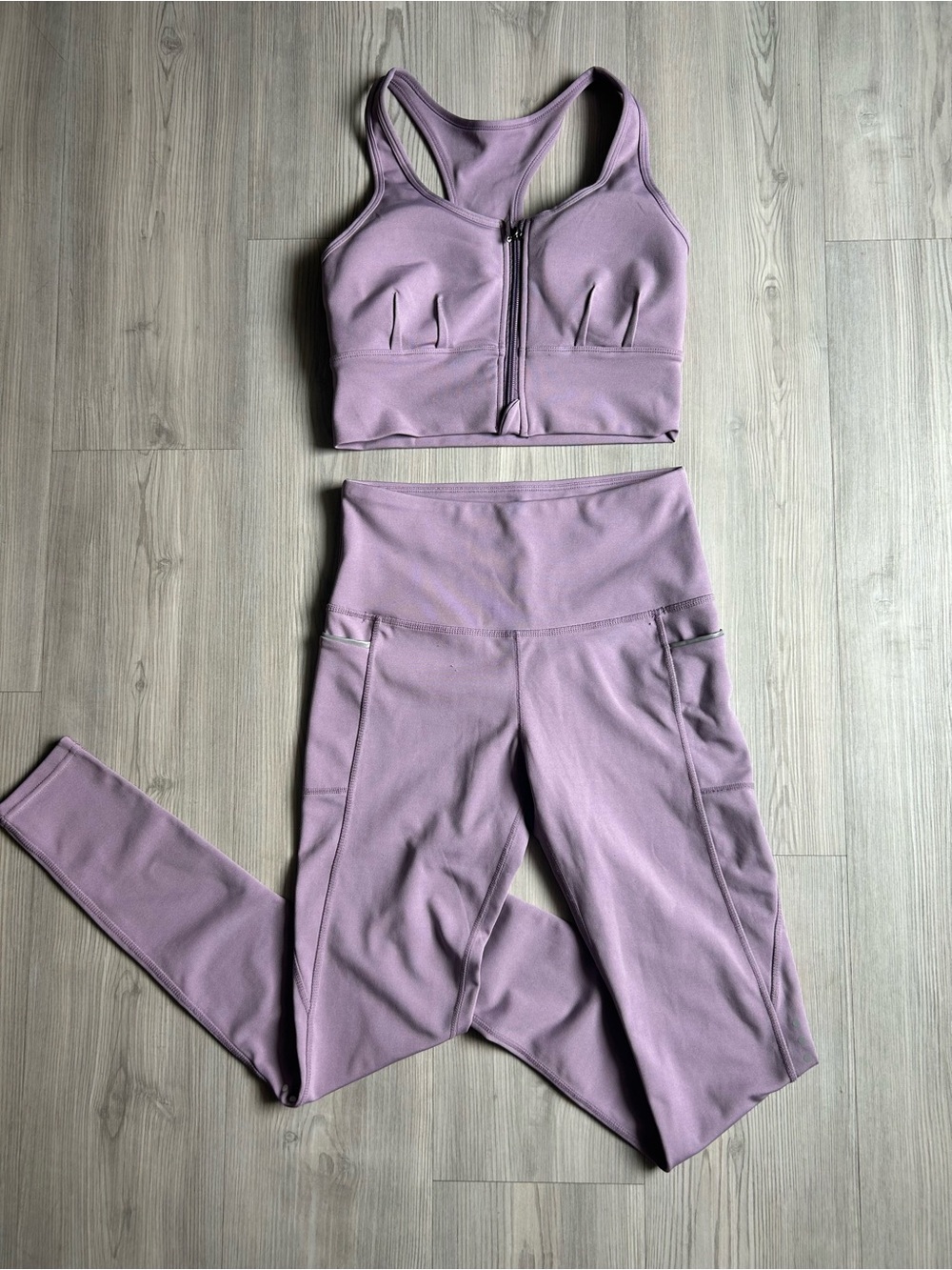 High-Rise Lavender Active Leggings with Matching Zip-Front Sports Bra